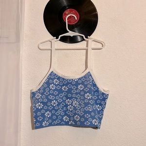 Knit floral blue tank💙